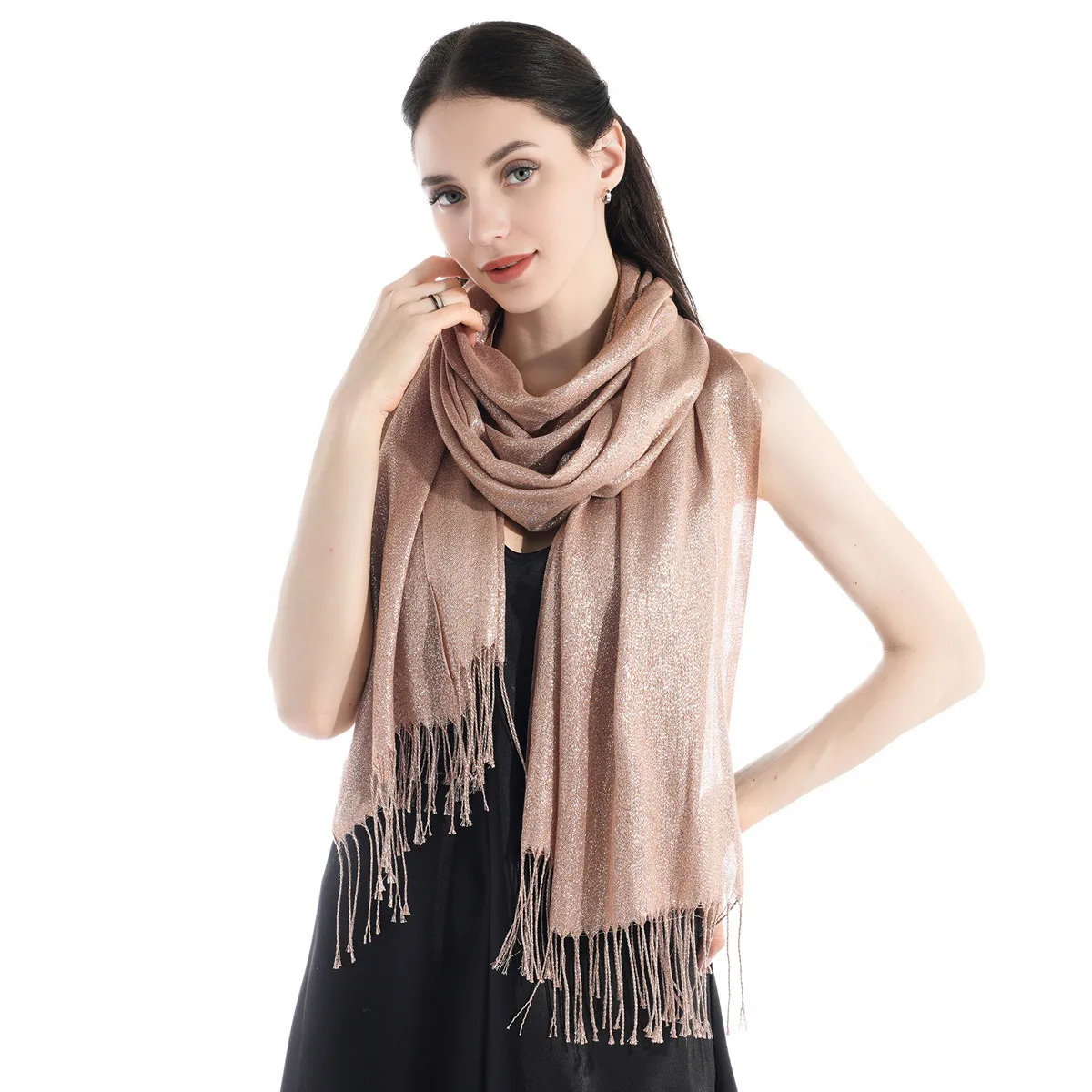 Exclusive For New   Women's Shawl Autumn And Summer Women Tassel Silver Silk Ball Dinner Party Scarf display picture 14