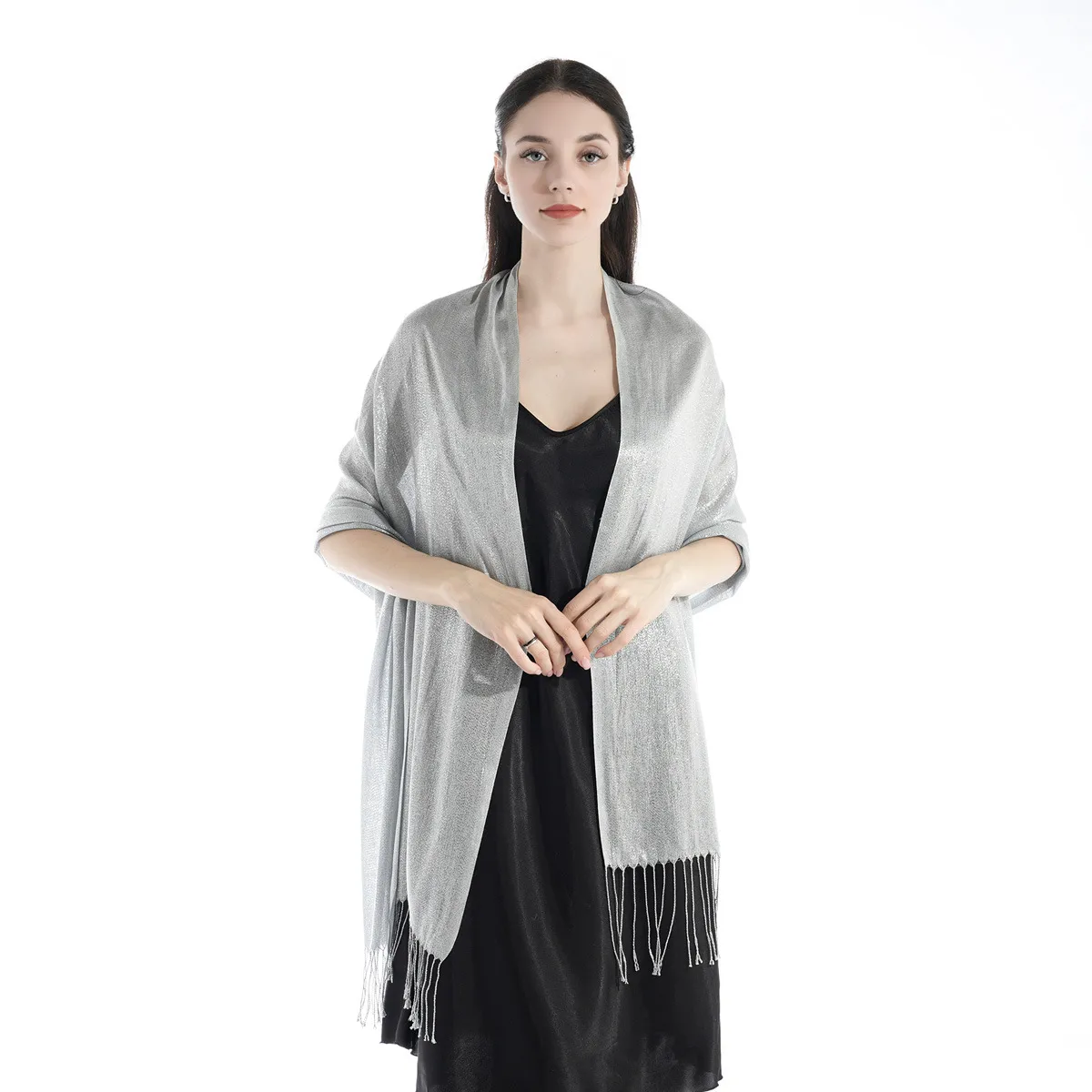 Exclusive For New   Women's Shawl Autumn And Summer Women Tassel Silver Silk Ball Dinner Party Scarf display picture 18
