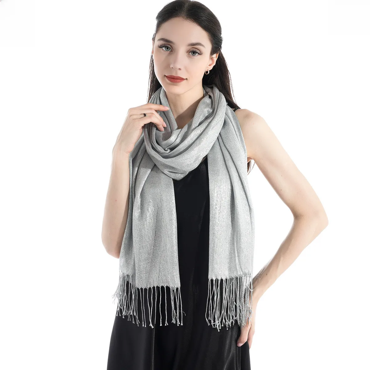 Exclusive For New   Women's Shawl Autumn And Summer Women Tassel Silver Silk Ball Dinner Party Scarf display picture 19