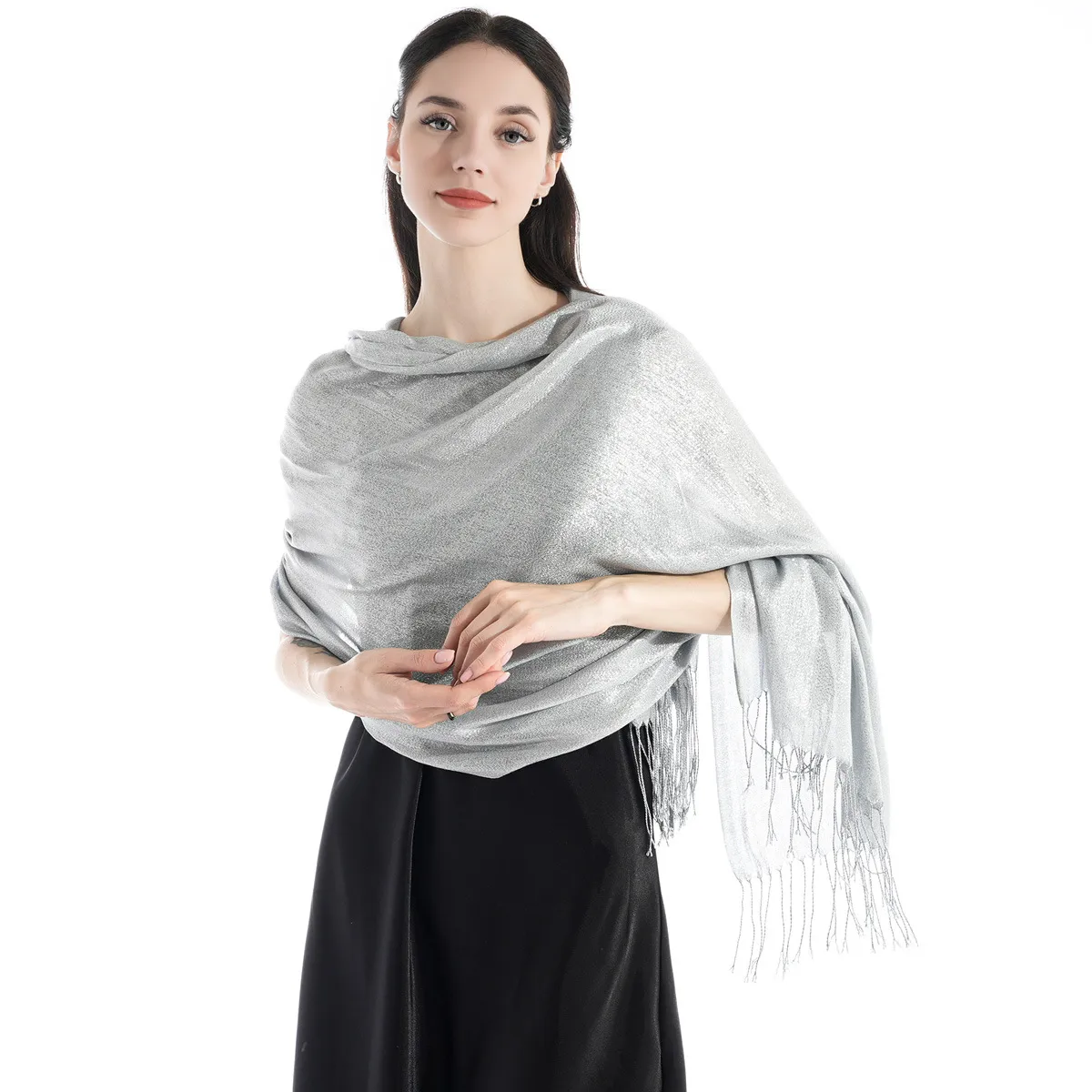 Exclusive For New   Women's Shawl Autumn And Summer Women Tassel Silver Silk Ball Dinner Party Scarf display picture 20