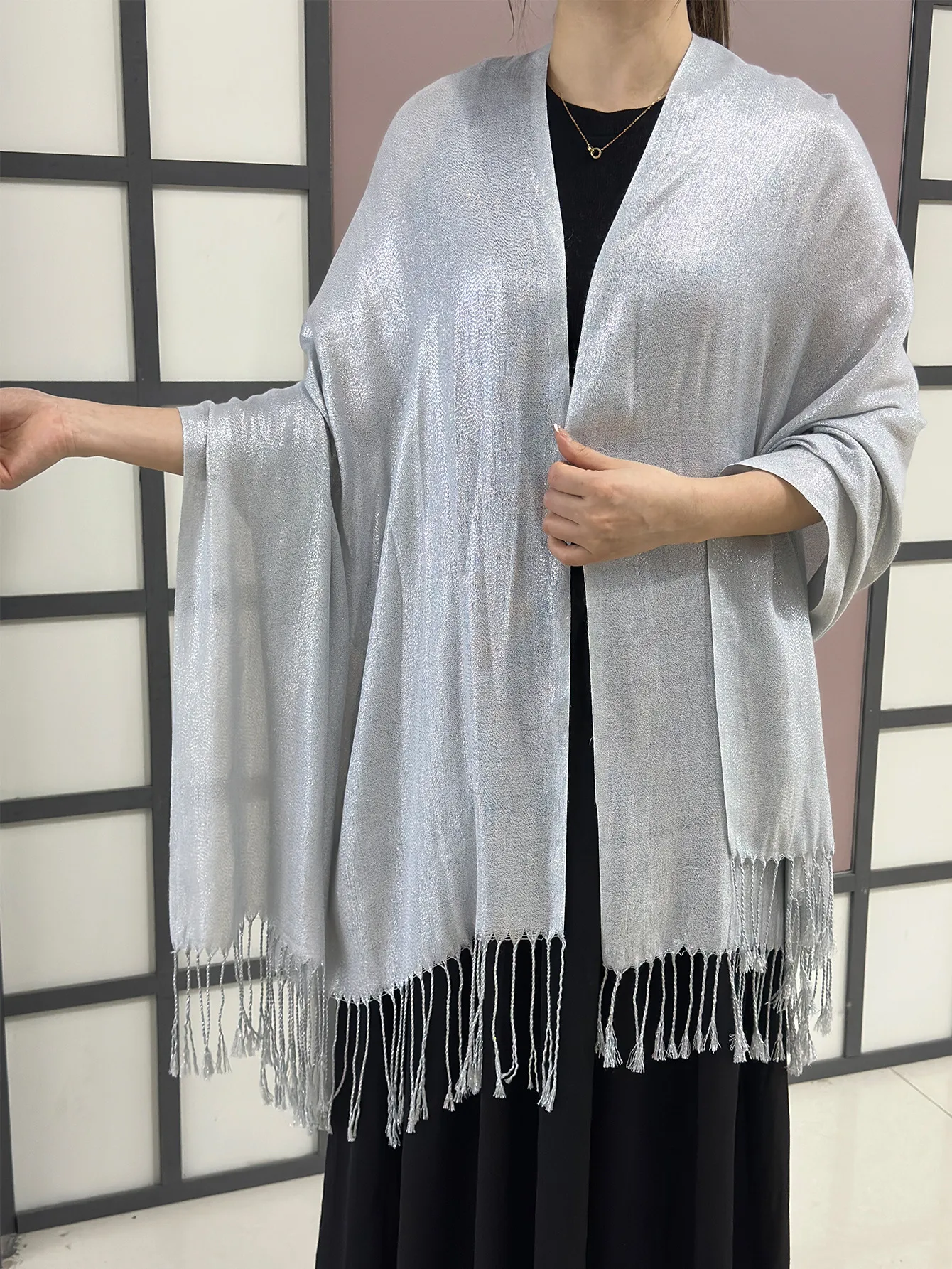 Exclusive For New   Women's Shawl Autumn And Summer Women Tassel Silver Silk Ball Dinner Party Scarf display picture 24