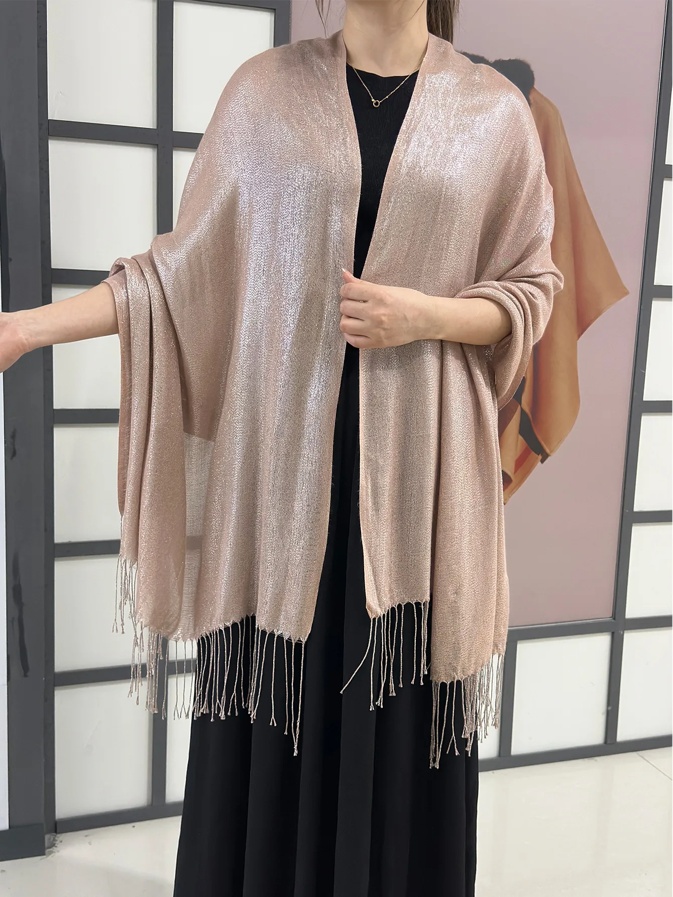 Exclusive For New   Women's Shawl Autumn And Summer Women Tassel Silver Silk Ball Dinner Party Scarf display picture 27