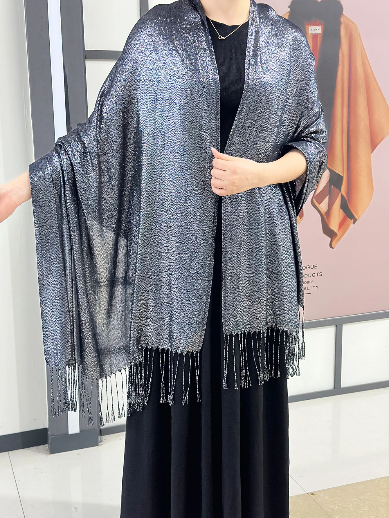 Exclusive For New   Women's Shawl Autumn And Summer Women Tassel Silver Silk Ball Dinner Party Scarf display picture 30