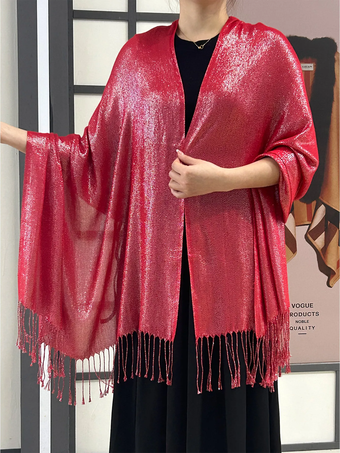 Exclusive For New   Women's Shawl Autumn And Summer Women Tassel Silver Silk Ball Dinner Party Scarf display picture 36