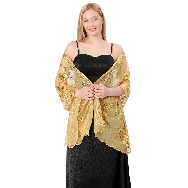 Hot New Arrival Sequin Shawl Wedding Dress Evening Dress Cheongsam Shawl Bridesmaid Shawl Scarf Women display picture 4