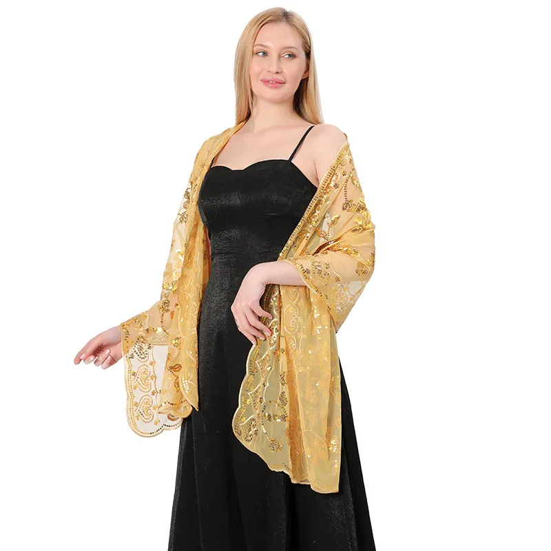 Hot New Arrival Sequin Shawl Wedding Dress Evening Dress Cheongsam Shawl Bridesmaid Shawl Scarf Women display picture 5