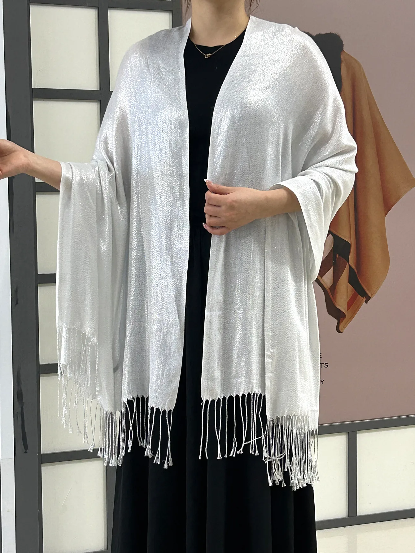 Exclusive For New   Women's Shawl Autumn And Summer Women Tassel Silver Silk Ball Dinner Party Scarf display picture 42