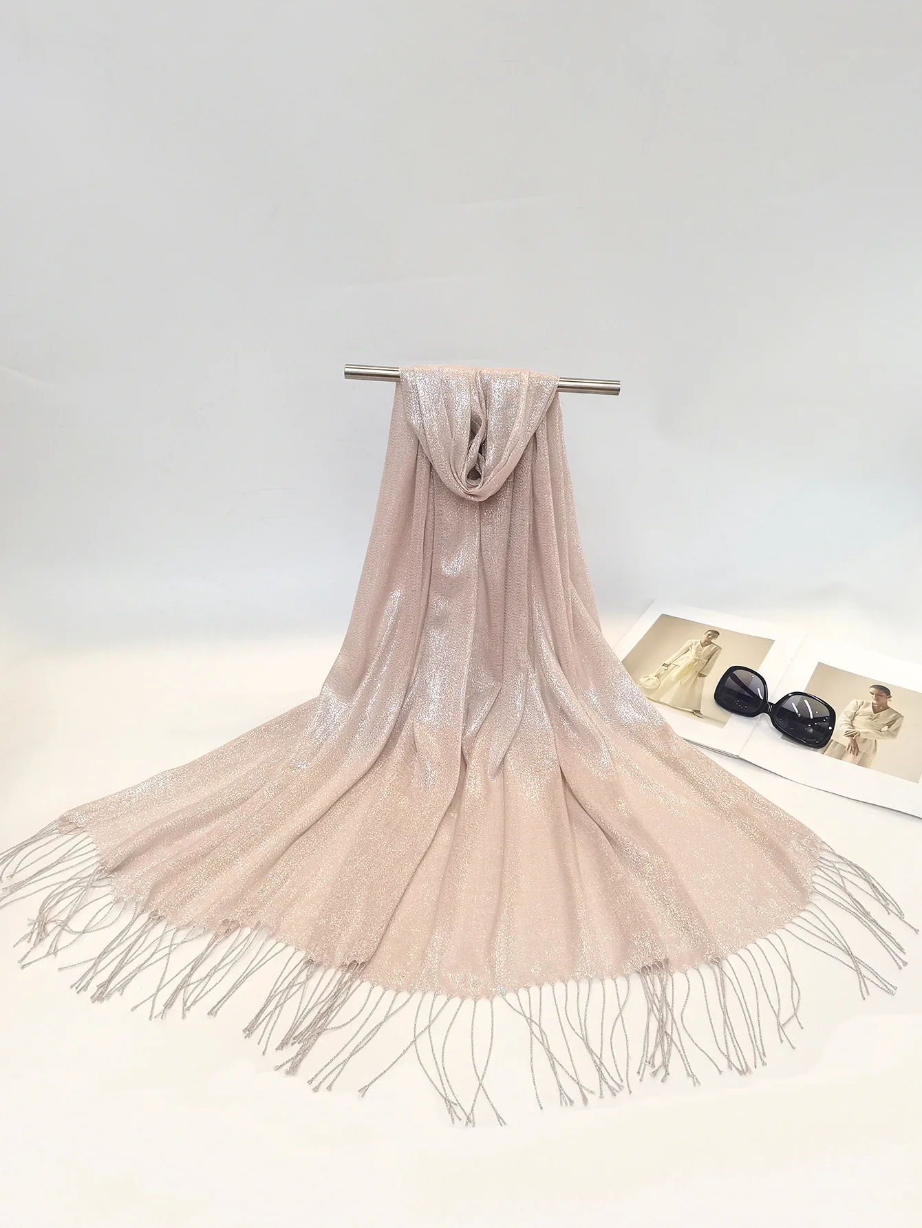 Exclusive For New   Women's Shawl Autumn And Summer Women Tassel Silver Silk Ball Dinner Party Scarf display picture 45