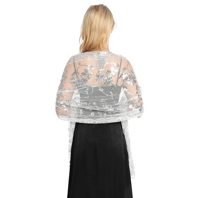 Hot New Arrival Sequin Shawl Wedding Dress Evening Dress Cheongsam Shawl Bridesmaid Shawl Scarf Women display picture 38