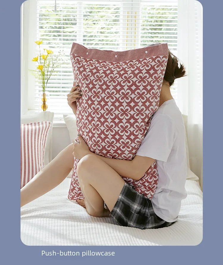 Cotton Gauze Pillowcase One-piece All-inclusive Side Snap Button Fixed Non-slip Pillowcase Cotton Pillow Cover One-piece display picture 2