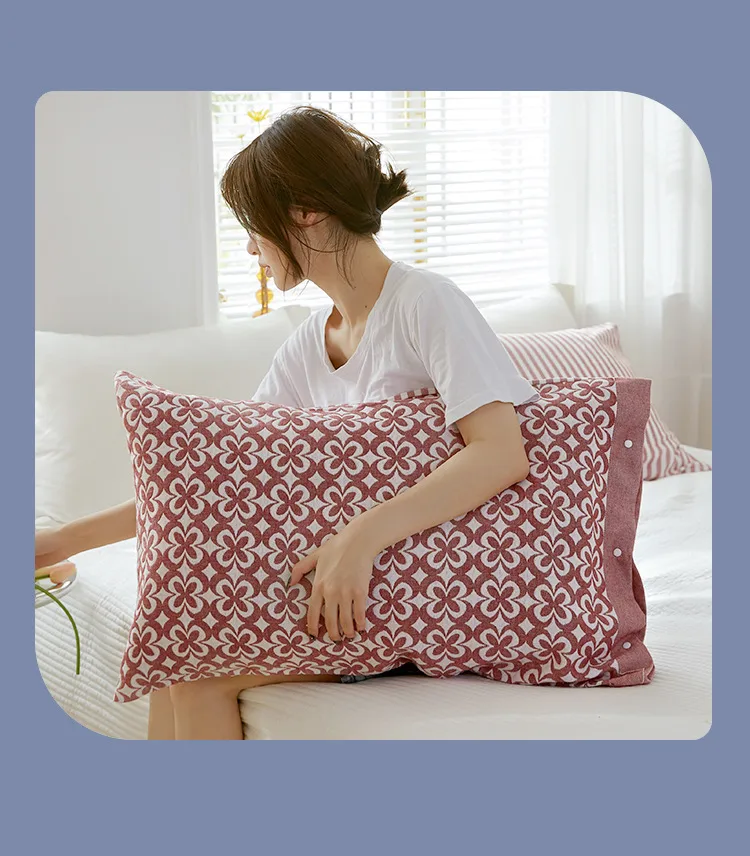 Cotton Gauze Pillowcase One-piece All-inclusive Side Snap Button Fixed Non-slip Pillowcase Cotton Pillow Cover One-piece display picture 6