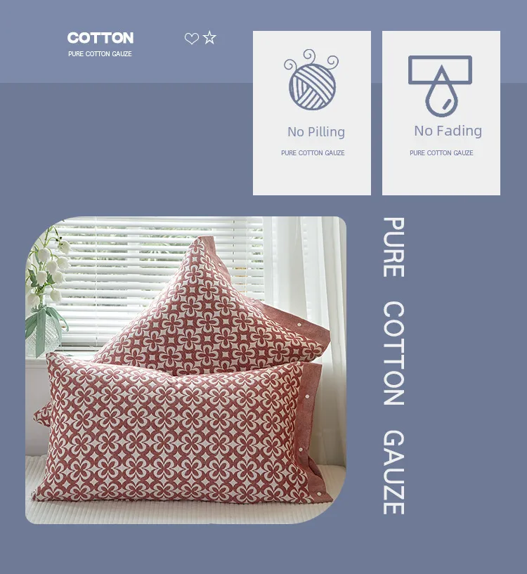 Cotton Gauze Pillowcase One-piece All-inclusive Side Snap Button Fixed Non-slip Pillowcase Cotton Pillow Cover One-piece display picture 9