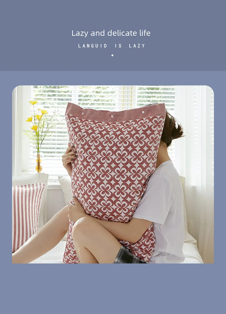 Cotton Gauze Pillowcase One-piece All-inclusive Side Snap Button Fixed Non-slip Pillowcase Cotton Pillow Cover One-piece display picture 13