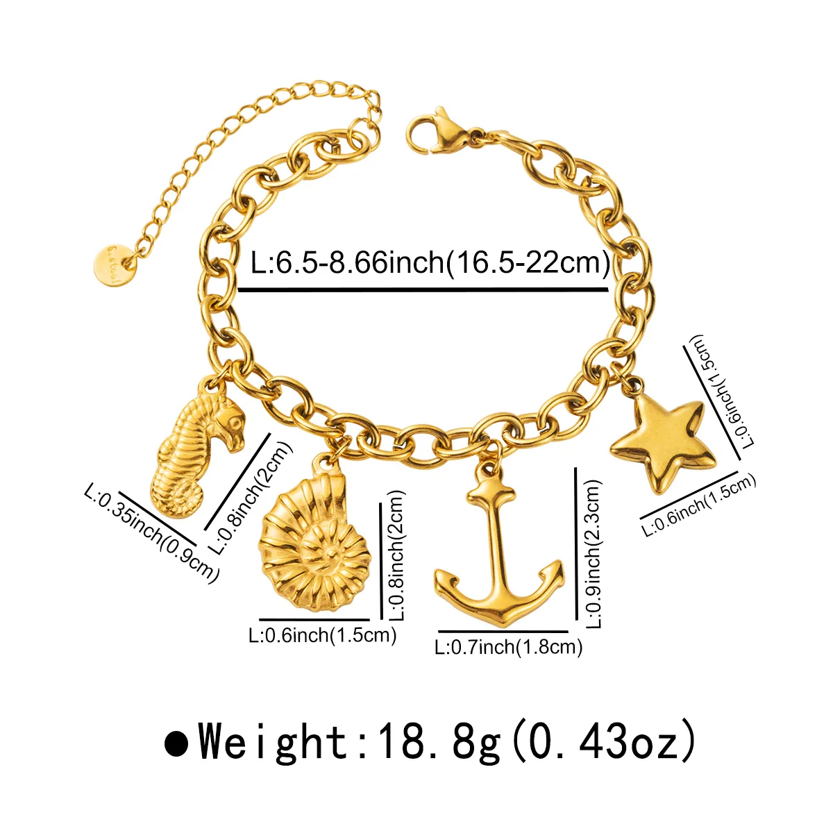 Casual Beach Starfish Dolphin Hippocampus 304 Stainless Steel Bracelets In Bulk display picture 13