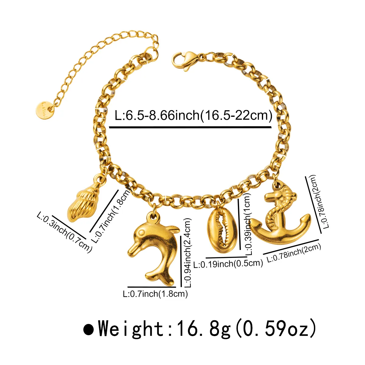 Casual Beach Starfish Dolphin Hippocampus 304 Stainless Steel Bracelets In Bulk display picture 15