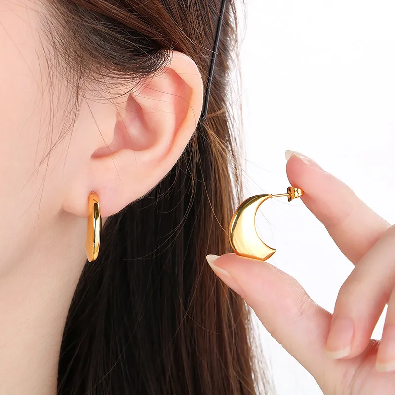 1 Pair Vintage Style C Shape Semicircle 304 Stainless Steel 18K Gold Plated Ear Studs display picture 3