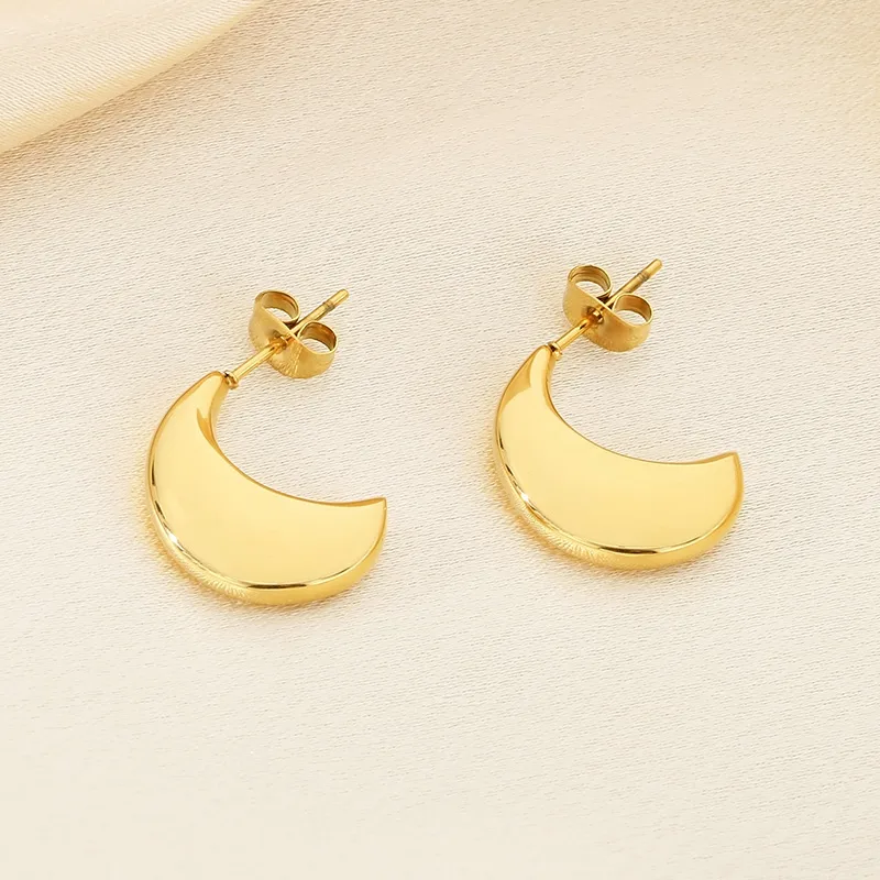 1 Pair Vintage Style C Shape Semicircle 304 Stainless Steel 18K Gold Plated Ear Studs display picture 5