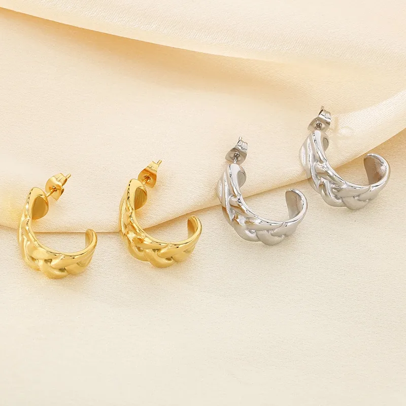 1 Pair Vintage Style C Shape Semicircle 304 Stainless Steel 18K Gold Plated Ear Studs display picture 10