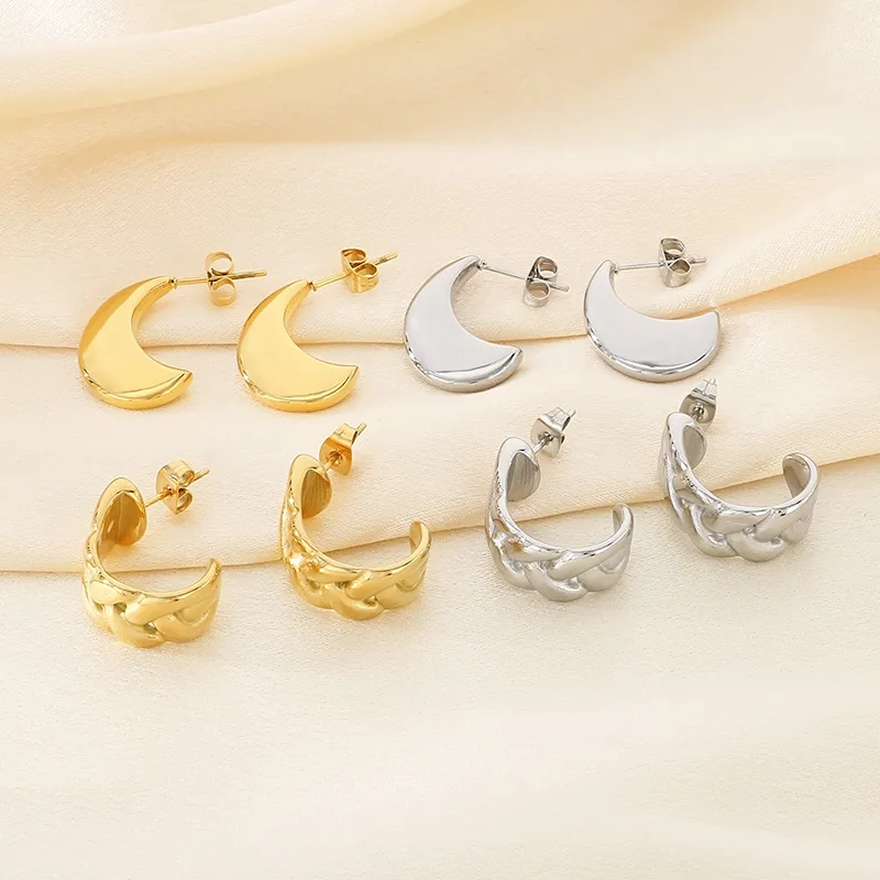 1 Pair Vintage Style C Shape Semicircle 304 Stainless Steel 18K Gold Plated Ear Studs display picture 11