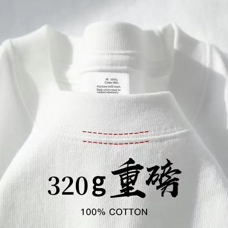320g Heavy American Cotton Short-sleeved T-shirt Couple Solid Color Top Casual Plus Size Bottoming Shirt Men And Women Bottoming Shirt display picture 6
