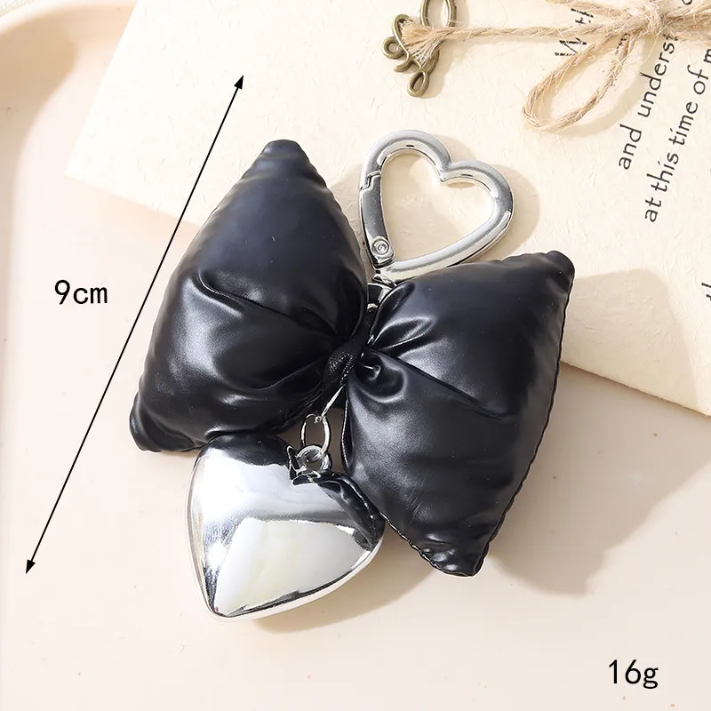 Cute Sweet Heart Shape Bow Knot Pu Leather Alloy Bag Pendant Mobile Phone Chain Keychain display picture 3