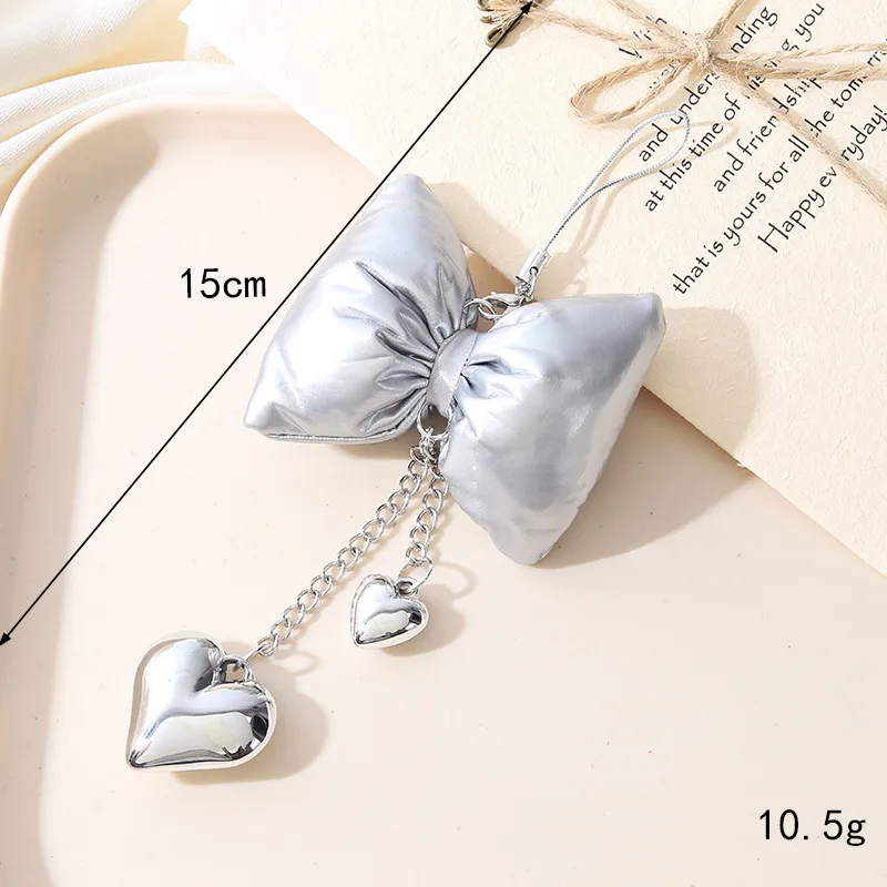 Cute Sweet Heart Shape Bow Knot Pu Leather Alloy Bag Pendant Mobile Phone Chain Keychain display picture 4