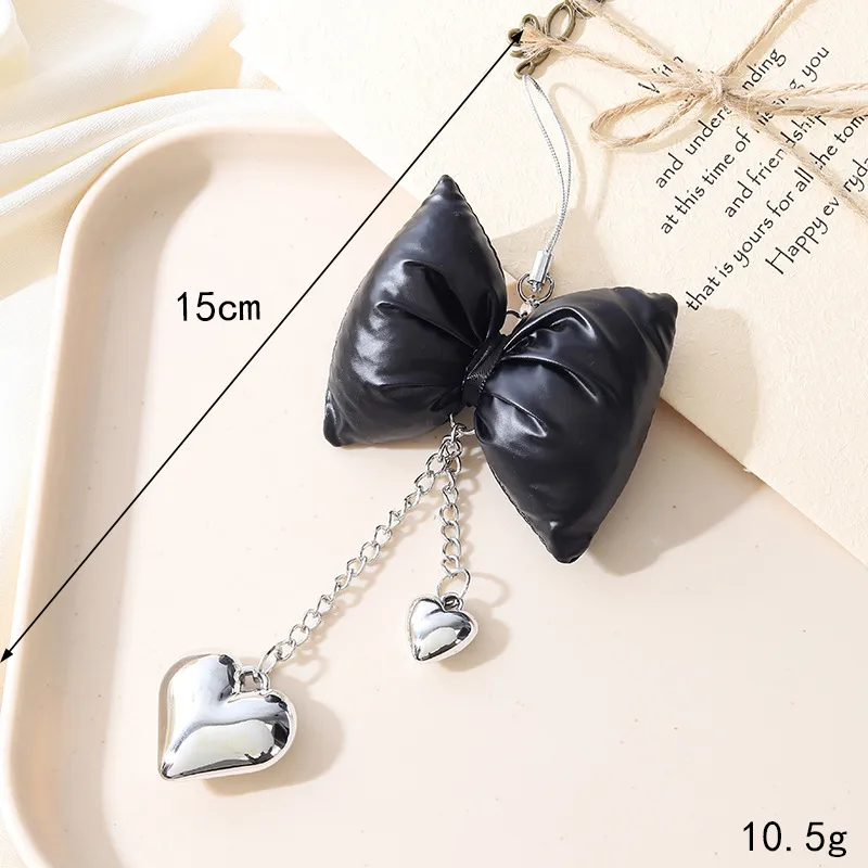 Cute Sweet Heart Shape Bow Knot Pu Leather Alloy Bag Pendant Mobile Phone Chain Keychain display picture 5