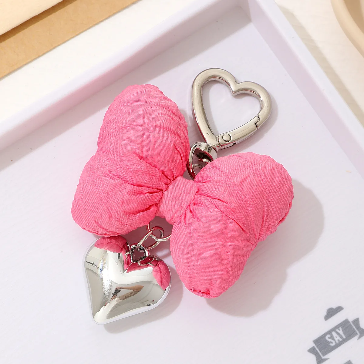 Sweet Heart Shape Bow Knot Cloth Bag Pendant Keychain display picture 6