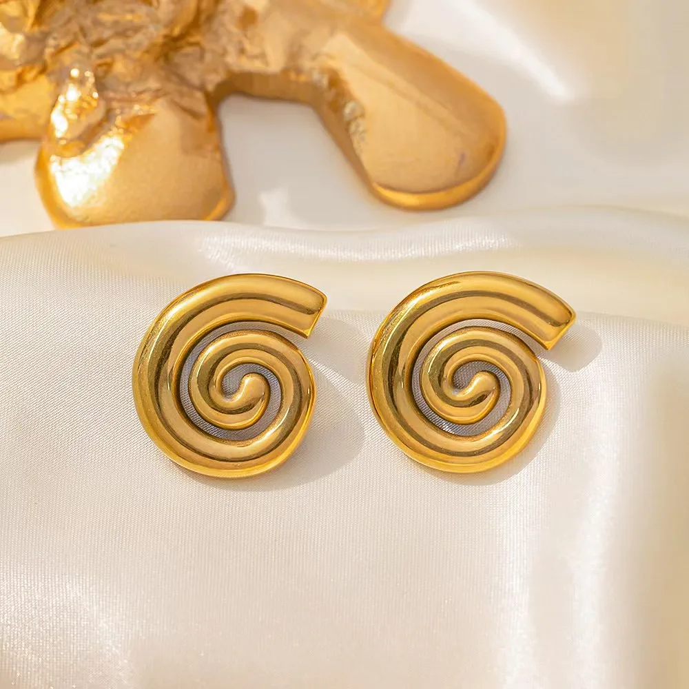 Wholesale Jewelry Casual Vintage Style Commute Spiral Stripe 304 Stainless Steel 18K Gold Plated Polishing Earrings Necklace display picture 6