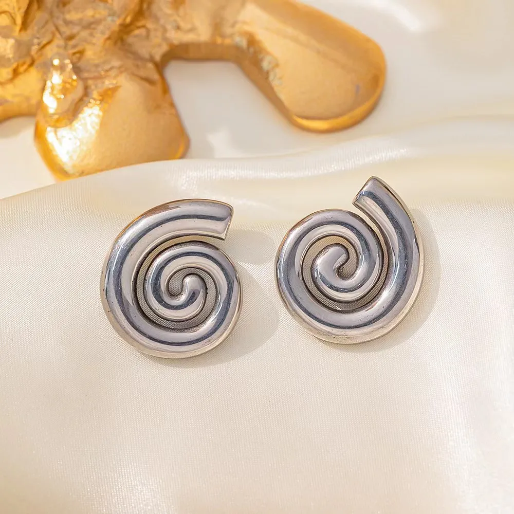 Wholesale Jewelry Casual Vintage Style Commute Spiral Stripe 304 Stainless Steel 18K Gold Plated Polishing Earrings Necklace display picture 7