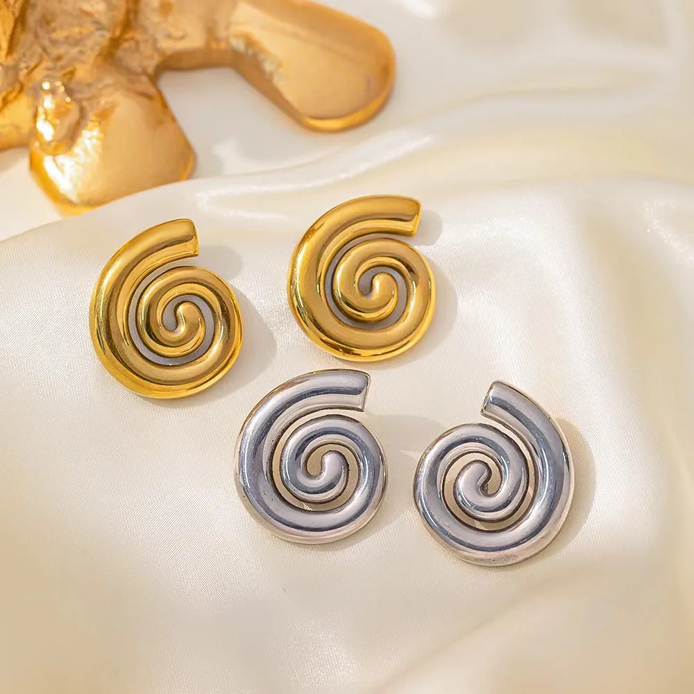 Wholesale Jewelry Casual Vintage Style Commute Spiral Stripe 304 Stainless Steel 18K Gold Plated Polishing Earrings Necklace display picture 5
