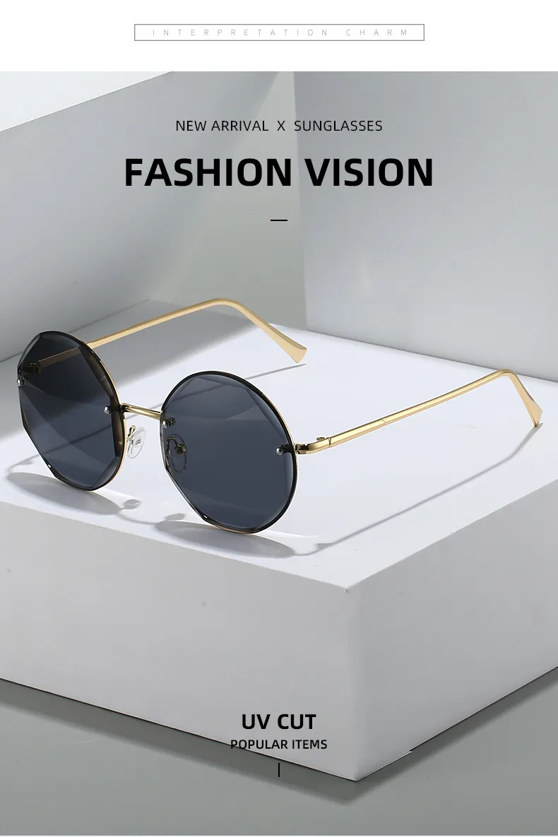 Retro Classic Style Sunglasses Pc Round Frame Frameless Women's Sunglasses display picture 4