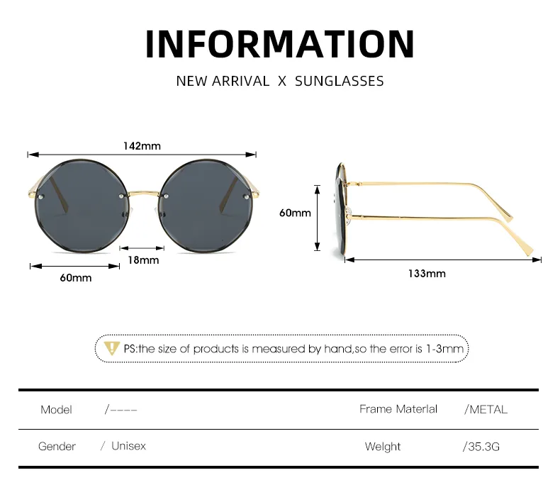 Retro Classic Style Sunglasses Pc Round Frame Frameless Women's Sunglasses display picture 9
