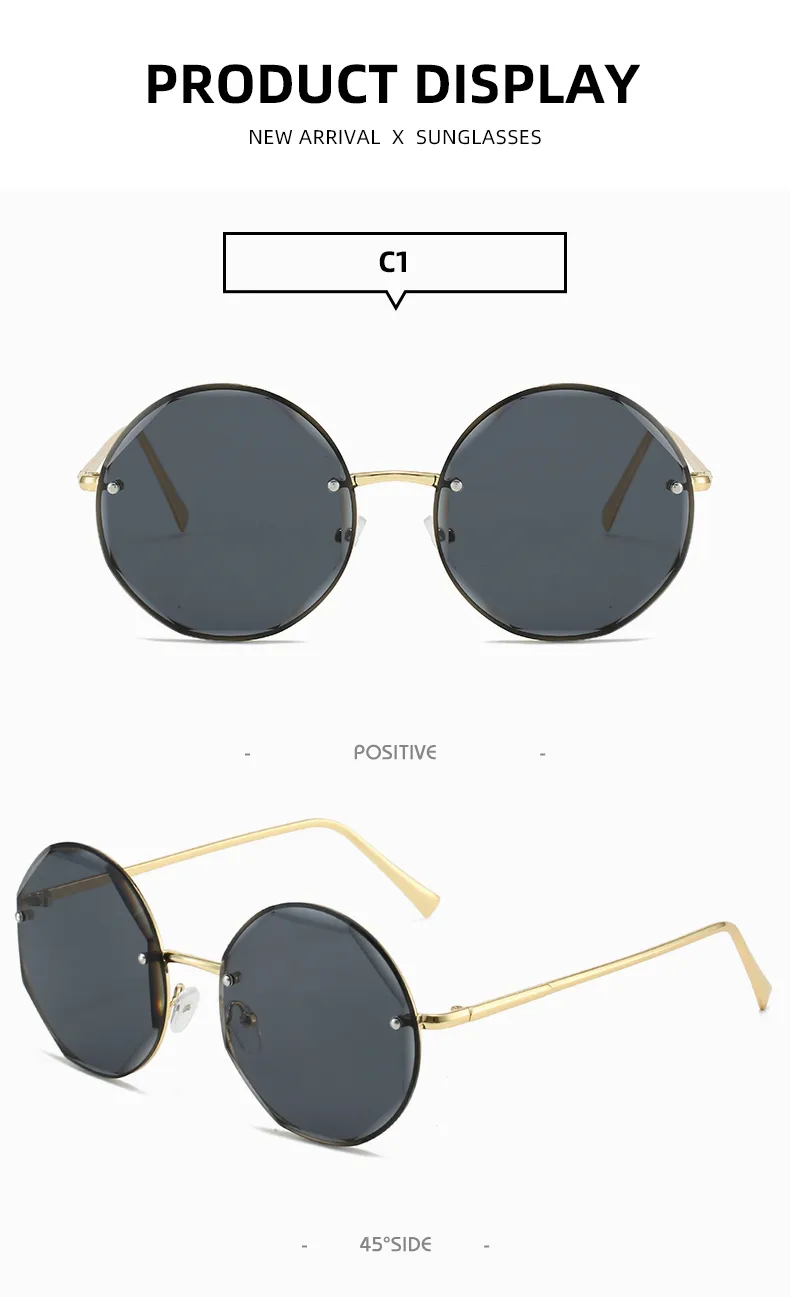 Retro Classic Style Sunglasses Pc Round Frame Frameless Women's Sunglasses display picture 11