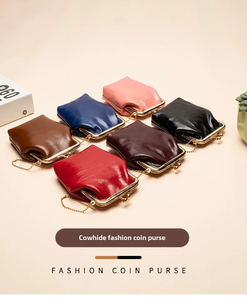 WESTAL Genuine Leather Fashion Vintage Coin Purse Mini Clip Small Bag Top Layer Cowhide Women's Portable Red Bag display picture 1
