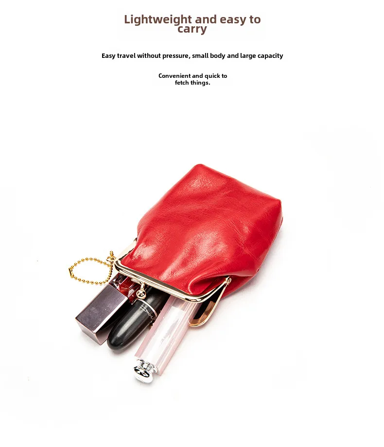 WESTAL Genuine Leather Fashion Vintage Coin Purse Mini Clip Small Bag Top Layer Cowhide Women's Portable Red Bag display picture 3