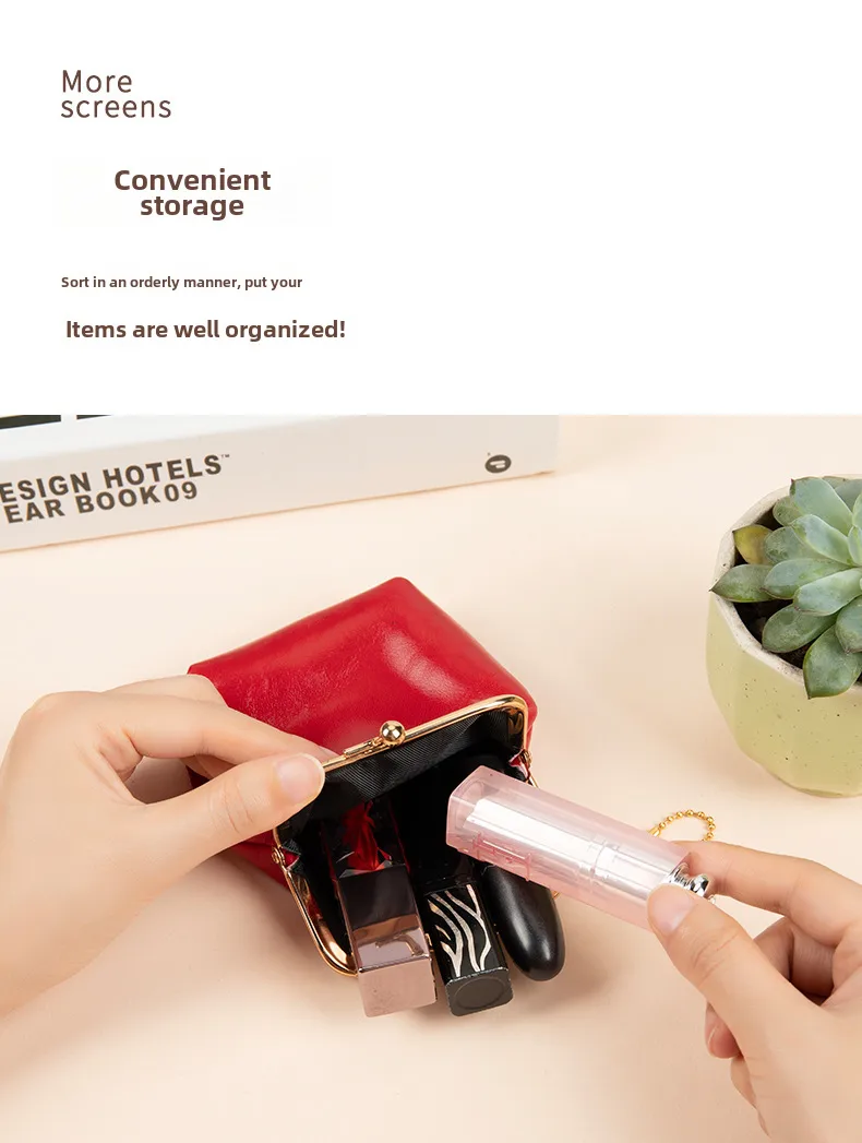 WESTAL Genuine Leather Fashion Vintage Coin Purse Mini Clip Small Bag Top Layer Cowhide Women's Portable Red Bag display picture 4