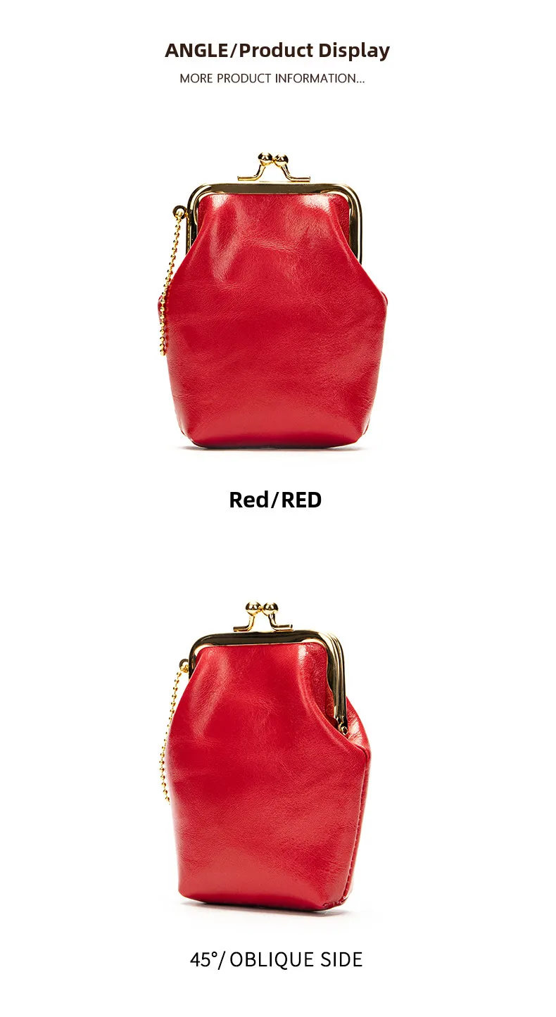 WESTAL Genuine Leather Fashion Vintage Coin Purse Mini Clip Small Bag Top Layer Cowhide Women's Portable Red Bag display picture 6