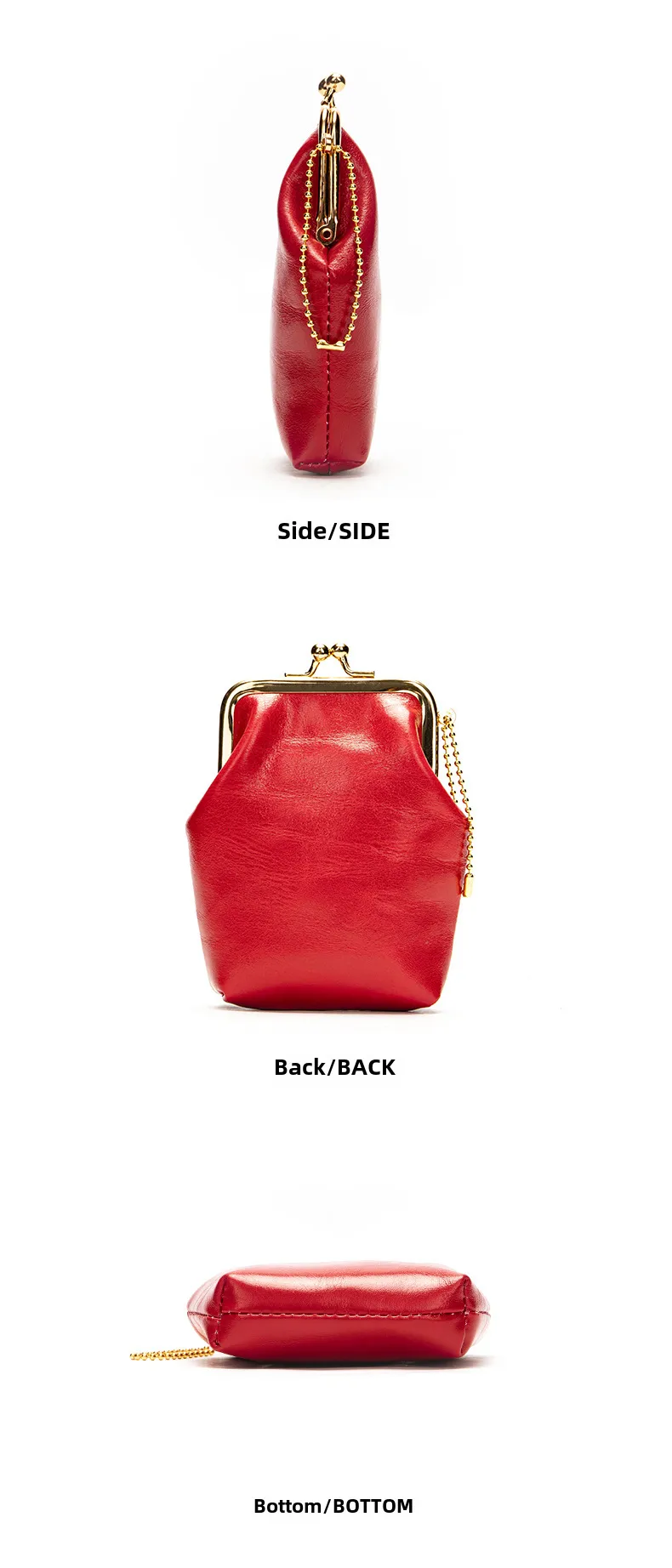WESTAL Genuine Leather Fashion Vintage Coin Purse Mini Clip Small Bag Top Layer Cowhide Women's Portable Red Bag display picture 7