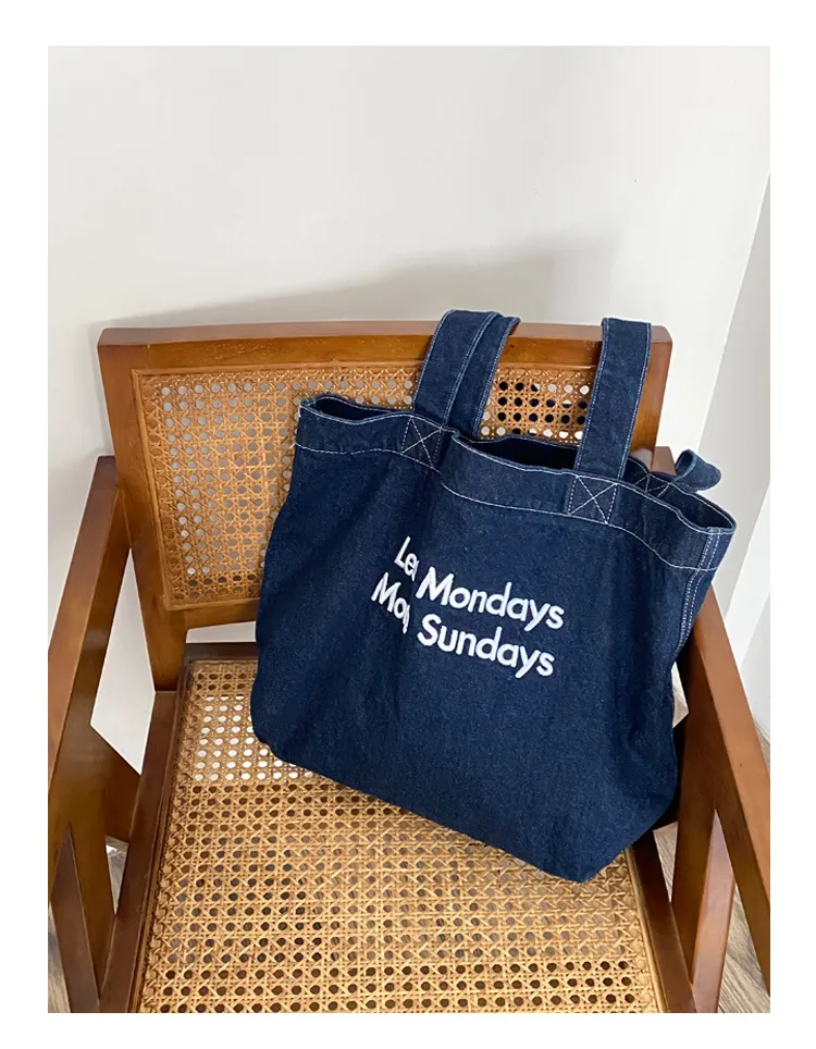Yeyu/ New Autumn And Winter Retro Denim Shoulder Bag Large Capacity Tote Bag Student Schoolbag Denim display picture 4