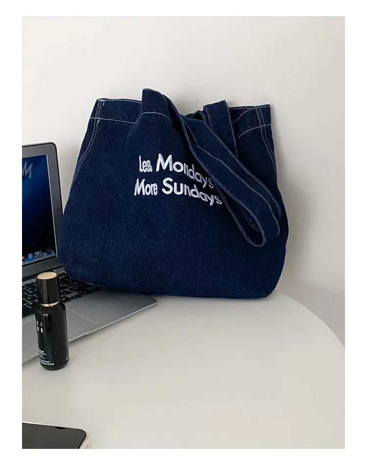 Yeyu/ New Autumn And Winter Retro Denim Shoulder Bag Large Capacity Tote Bag Student Schoolbag Denim display picture 6