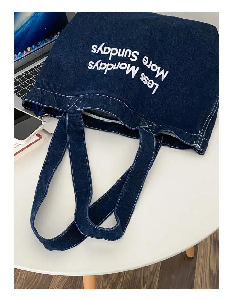 Yeyu/ New Autumn And Winter Retro Denim Shoulder Bag Large Capacity Tote Bag Student Schoolbag Denim display picture 7