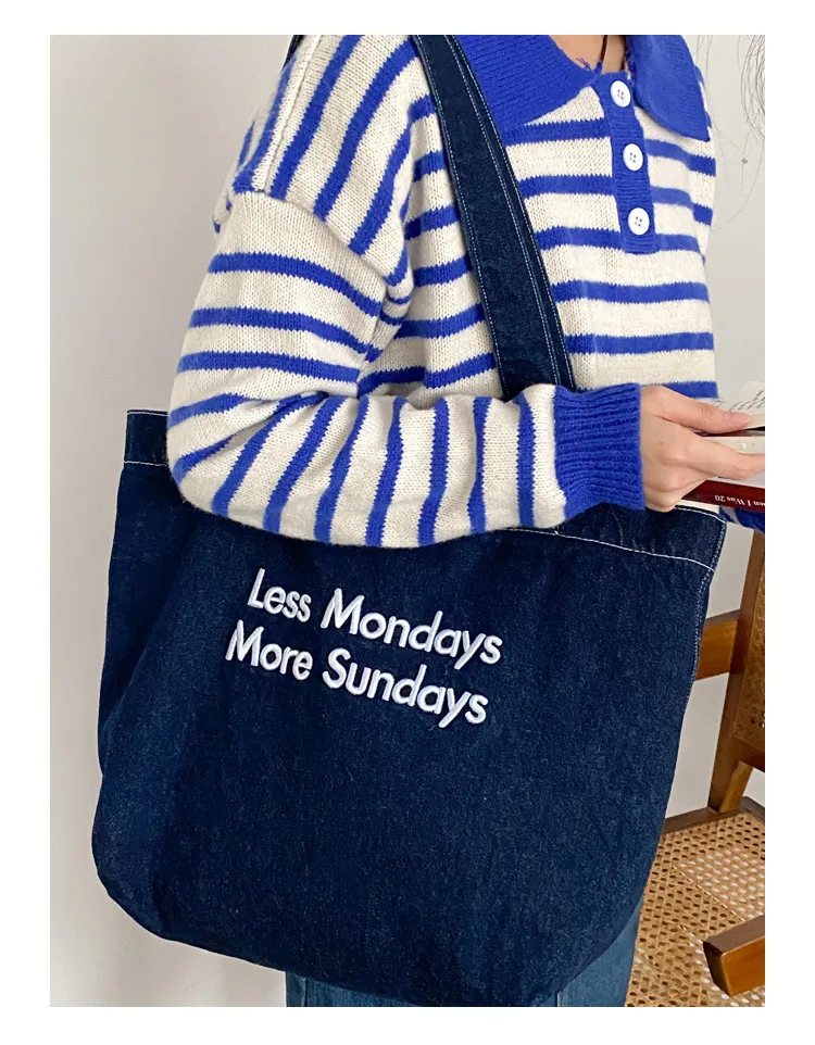 Yeyu/ New Autumn And Winter Retro Denim Shoulder Bag Large Capacity Tote Bag Student Schoolbag Denim display picture 8