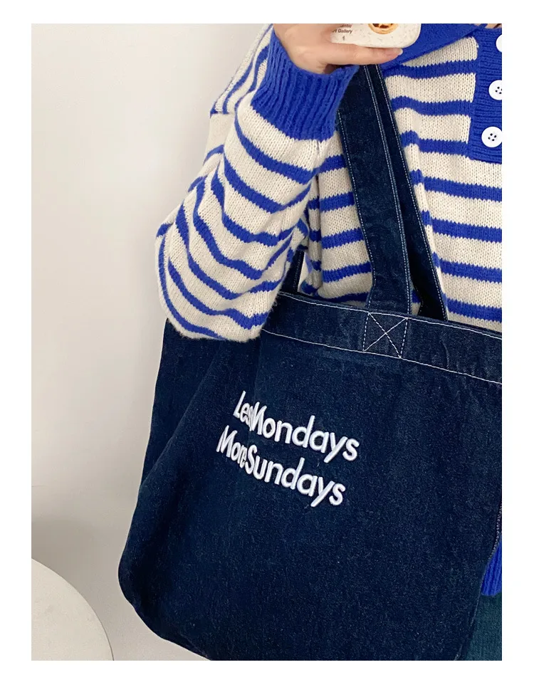 Yeyu/ New Autumn And Winter Retro Denim Shoulder Bag Large Capacity Tote Bag Student Schoolbag Denim display picture 10