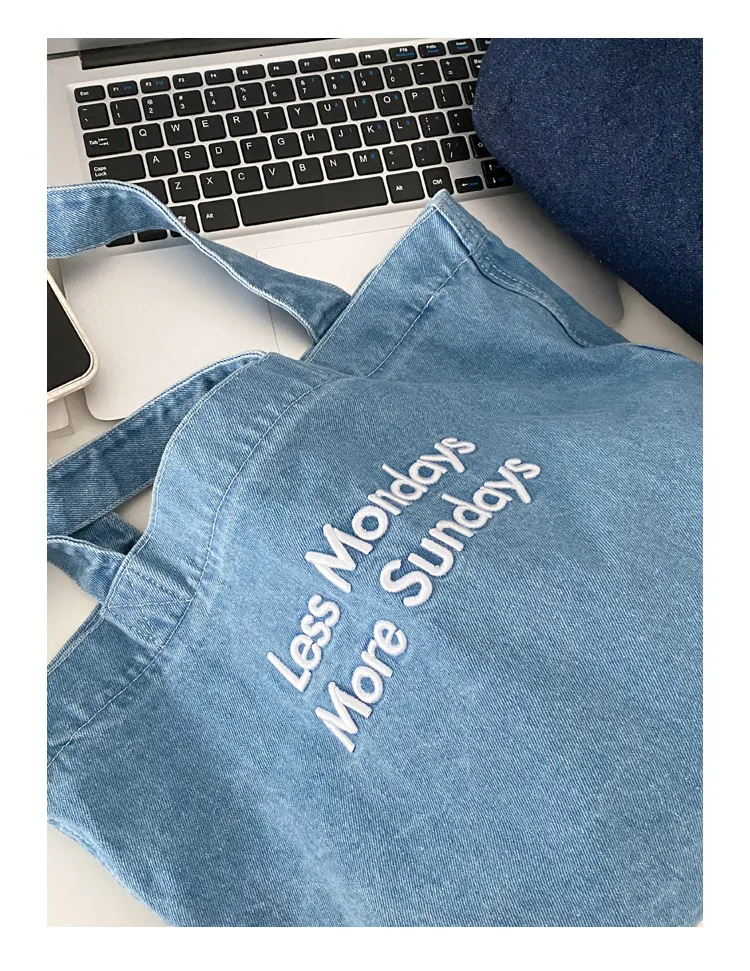 Yeyu/ New Autumn And Winter Retro Denim Shoulder Bag Large Capacity Tote Bag Student Schoolbag Denim display picture 12