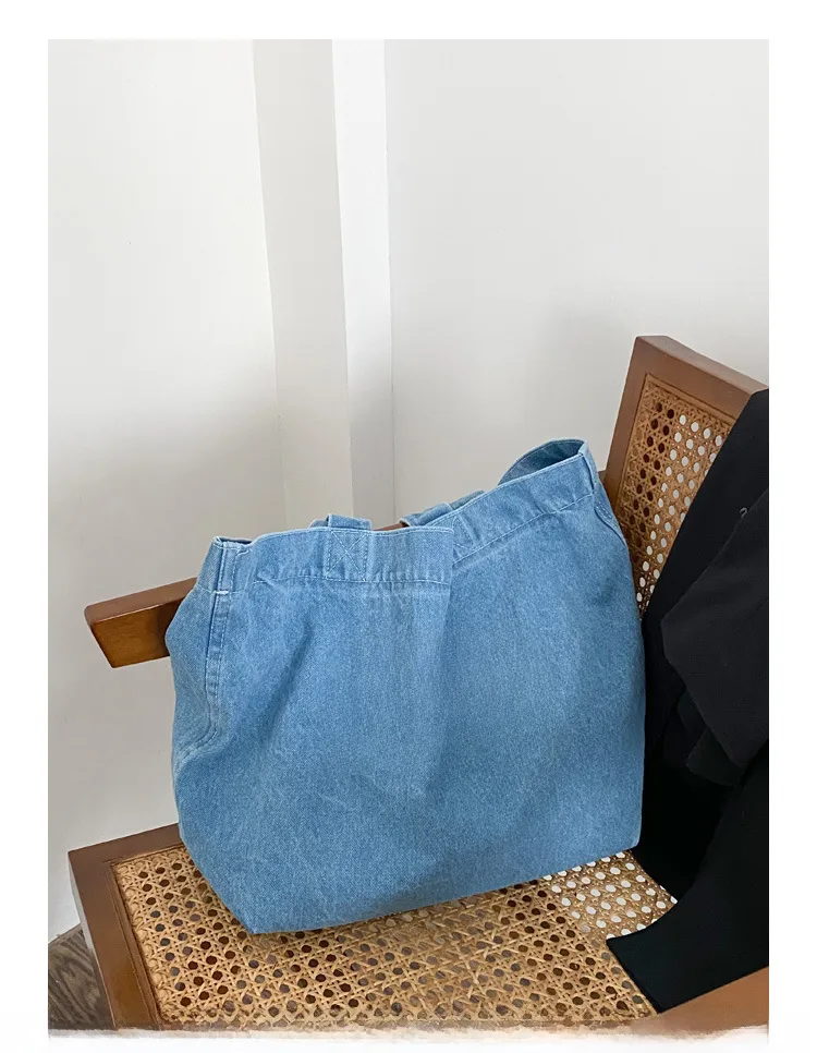 Yeyu/ New Autumn And Winter Retro Denim Shoulder Bag Large Capacity Tote Bag Student Schoolbag Denim display picture 14
