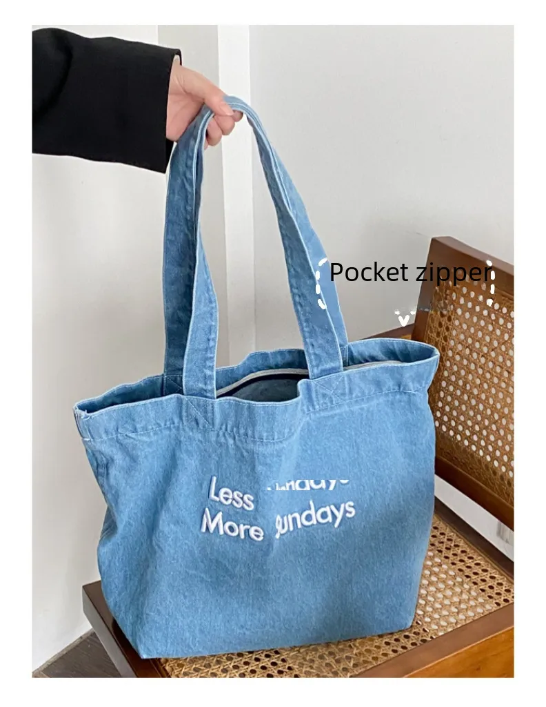 Yeyu/ New Autumn And Winter Retro Denim Shoulder Bag Large Capacity Tote Bag Student Schoolbag Denim display picture 15