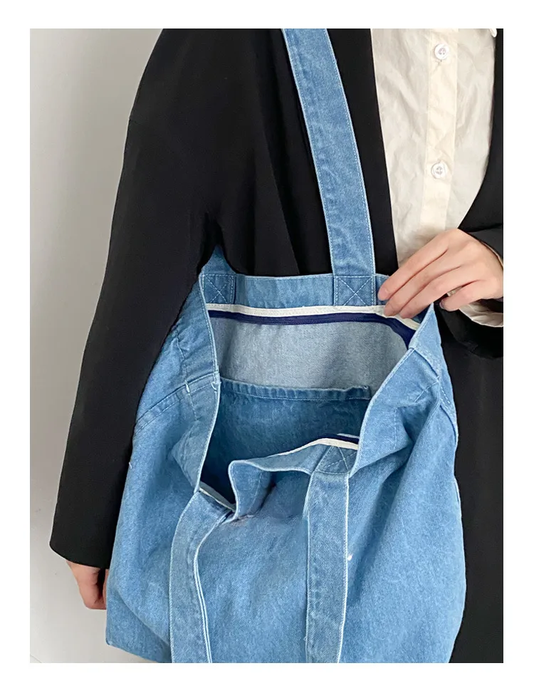 Yeyu/ New Autumn And Winter Retro Denim Shoulder Bag Large Capacity Tote Bag Student Schoolbag Denim display picture 16