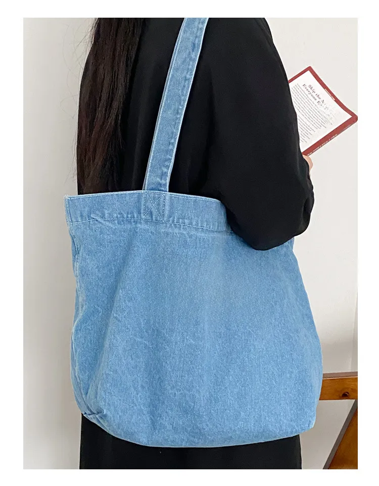 Yeyu/ New Autumn And Winter Retro Denim Shoulder Bag Large Capacity Tote Bag Student Schoolbag Denim display picture 17