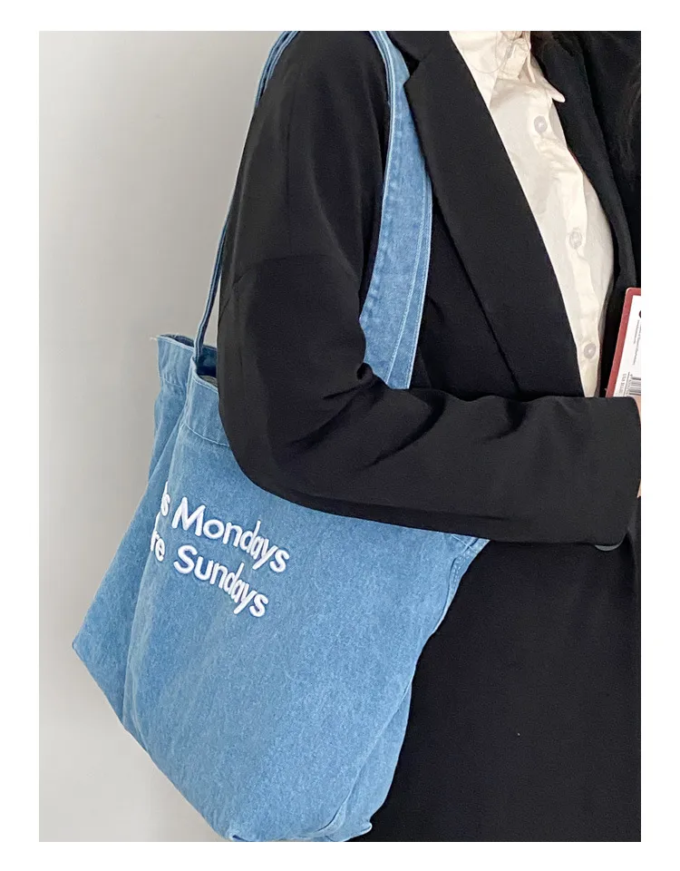 Yeyu/ New Autumn And Winter Retro Denim Shoulder Bag Large Capacity Tote Bag Student Schoolbag Denim display picture 18